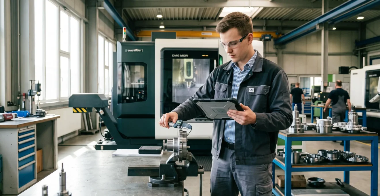 Ingenieurin, die ein Elektrofahrzeug-Chassis auf einer automatisierten Produktionslinie in einem modernen deutschen Automobilwerk inspiziert